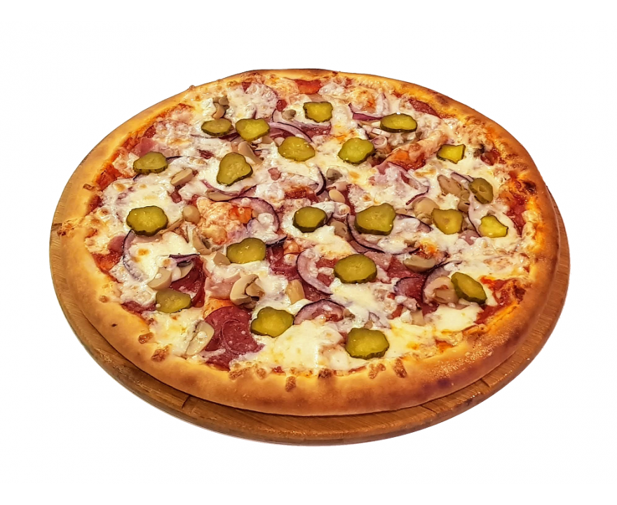 Пицца с солеными огурцами без сыра